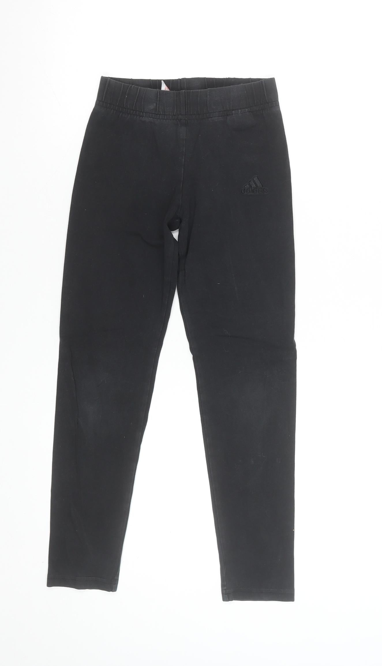 adidas Girls Black Ankle Leggings Size 10 Years Stretch Cotton Blend