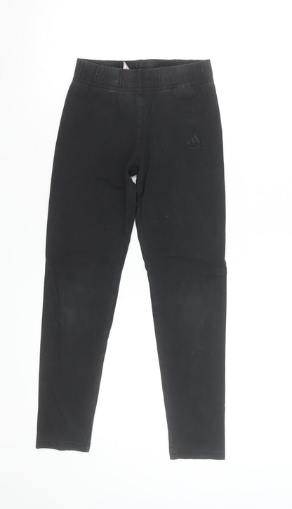 adidas Girls Black Ankle Leggings Size 10 Years Stretch Cotton Blend