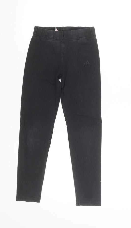 adidas Girls Black Ankle Leggings Size 10 Years Stretch Cotton Blend