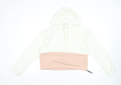 Champion Women's Beige & Pink Pullover Hoodie Size M Colourblock