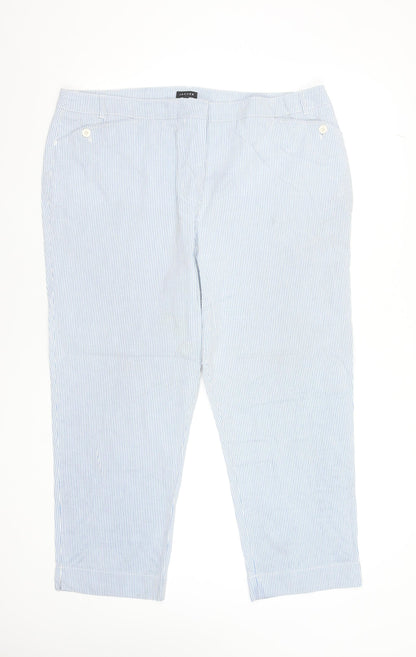 Jaeger Women Blue Striped Cotton Cropped Trousers Size 18