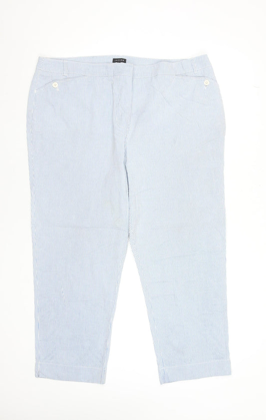 Jaeger Women Blue Striped Cotton Cropped Trousers Size 18