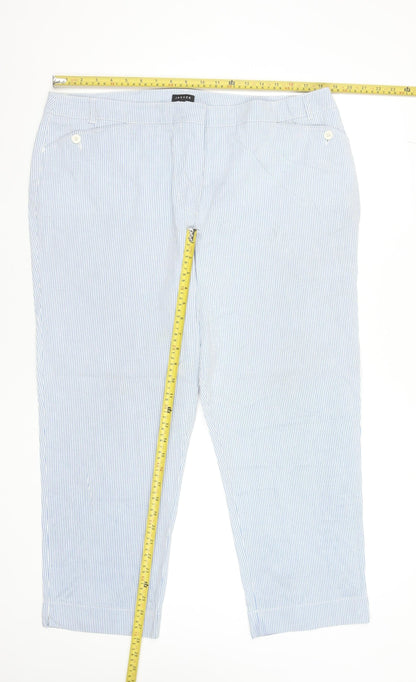 Jaeger Women Blue Striped Cotton Cropped Trousers Size 18