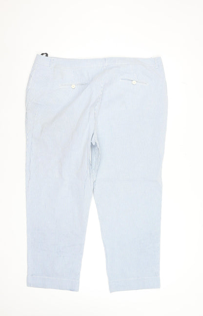 Jaeger Women Blue Striped Cotton Cropped Trousers Size 18