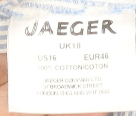 Jaeger Women Blue Striped Cotton Cropped Trousers Size 18