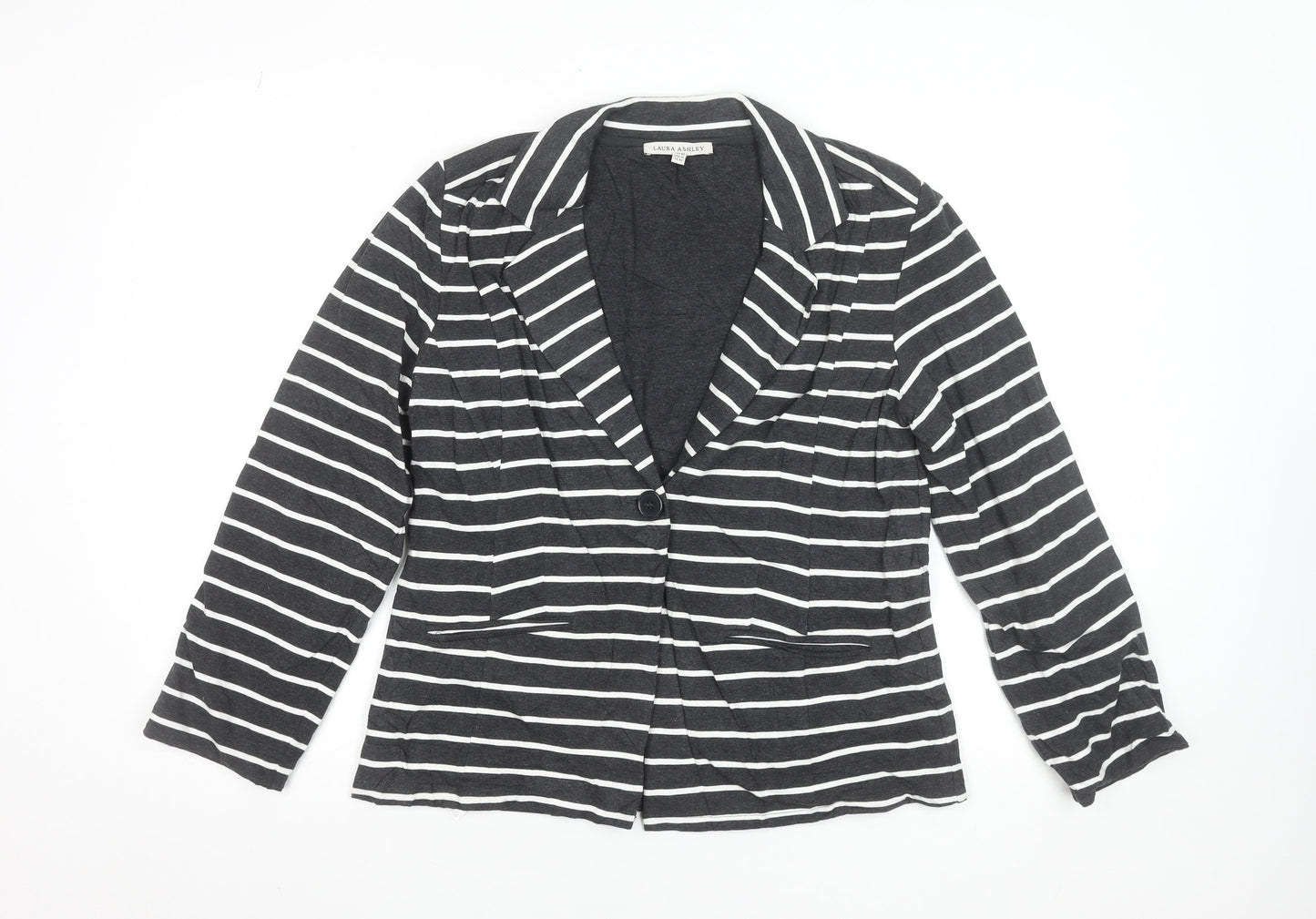 Laura Ashley Women’s Black White Striped Cotton Blazer UK 14