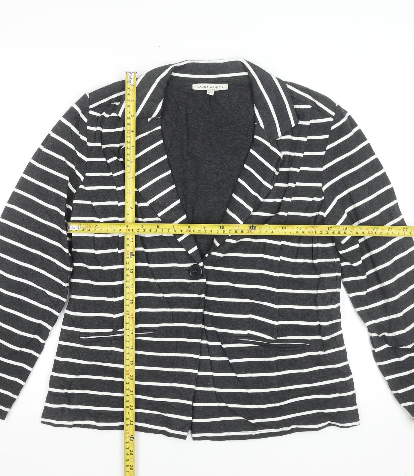 Laura Ashley Women’s Black White Striped Cotton Blazer UK 14