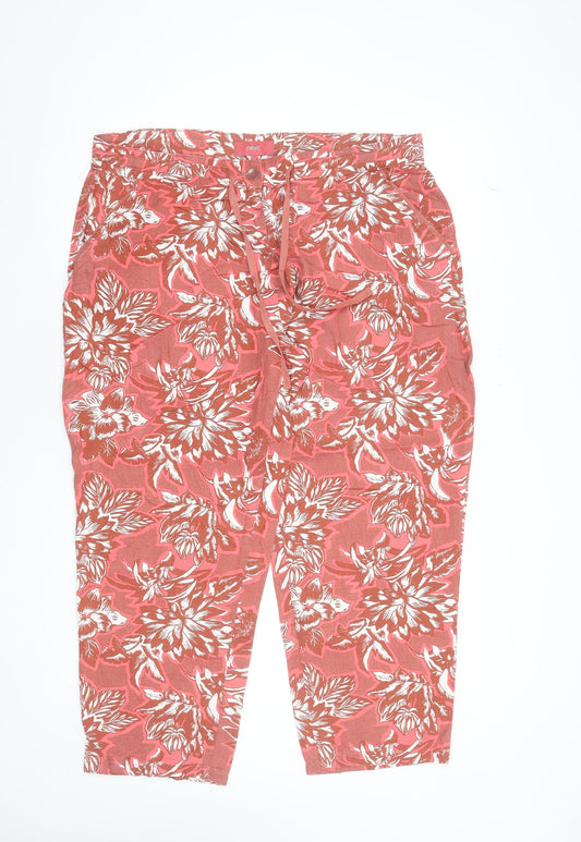 Next Women’s Coral Floral Linen Blend Cropped Trousers Size 16L