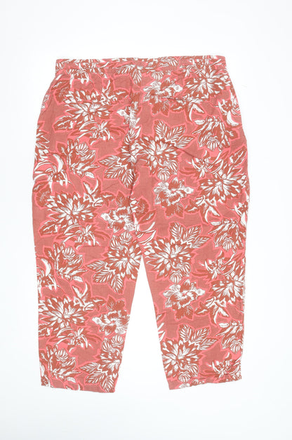 Next Women’s Coral Floral Linen Blend Cropped Trousers Size 16L