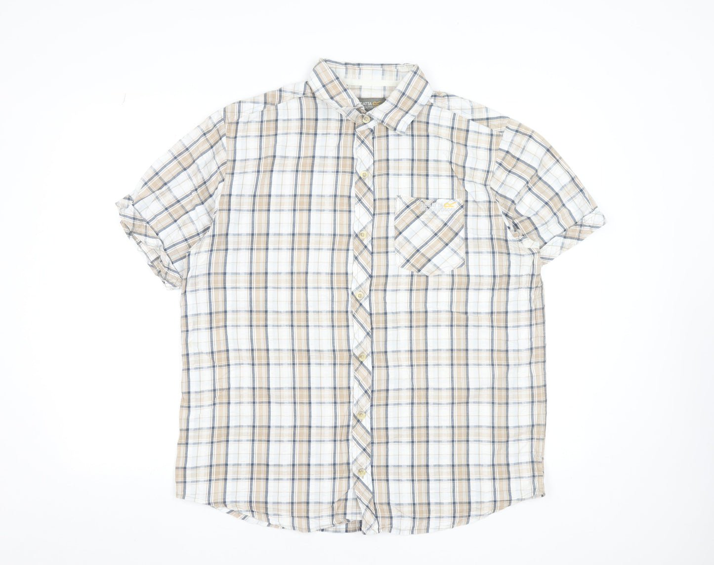 Regatta Men's Beige Check Short Sleeve Button-Up Cotton Shirt XL