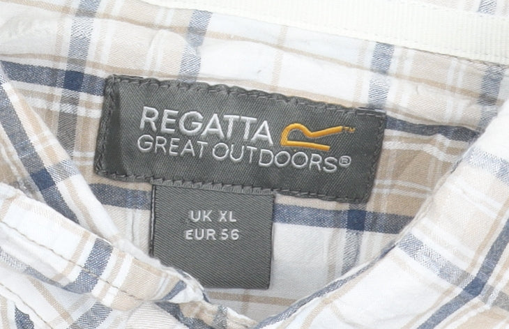 Regatta Men's Beige Check Short Sleeve Button-Up Cotton Shirt XL