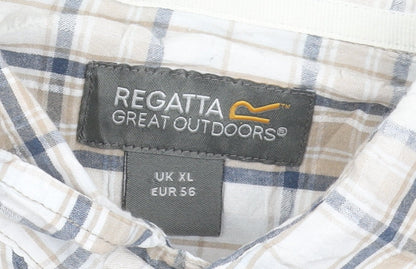 Regatta Men's Beige Check Short Sleeve Button-Up Cotton Shirt XL