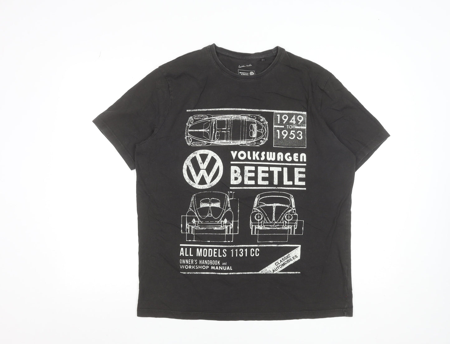 Volkswagen Men’s Black Classic Beetle Graphic T-Shirt L Cotton