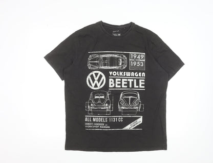 Volkswagen Men’s Black Classic Beetle Graphic T-Shirt L Cotton