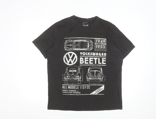 Volkswagen Men’s Black Classic Beetle Graphic T-Shirt L Cotton