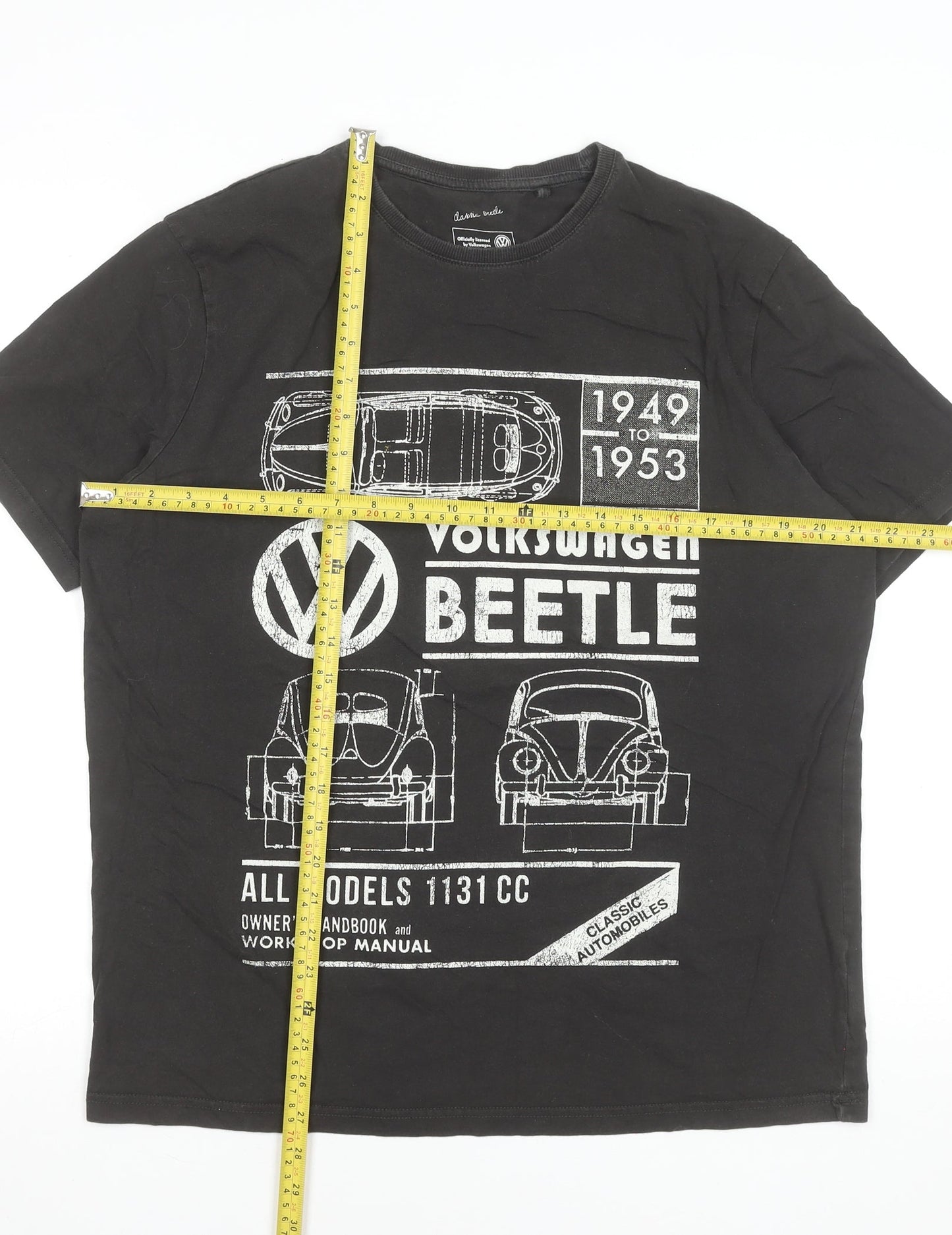 Volkswagen Men’s Black Classic Beetle Graphic T-Shirt L Cotton