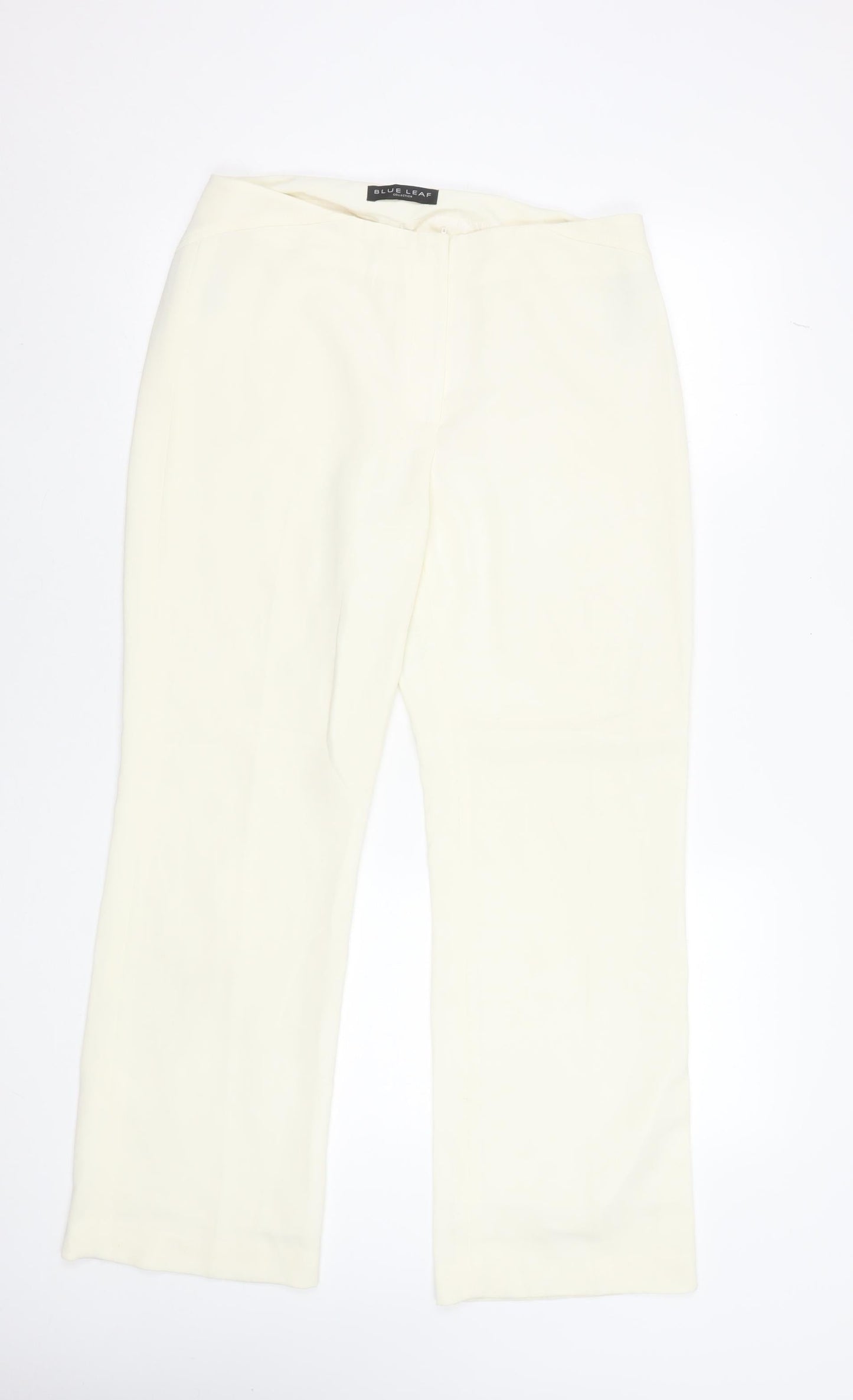 Womens UK Size 14 Blue Leaf Regular Fit Dress Pants Ivory Trousers
