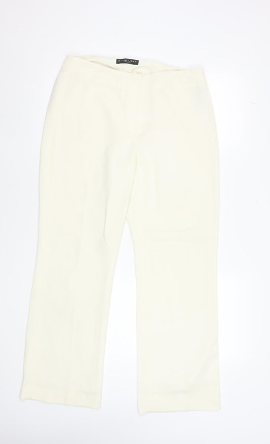 Womens UK Size 14 Blue Leaf Regular Fit Dress Pants Ivory Trousers
