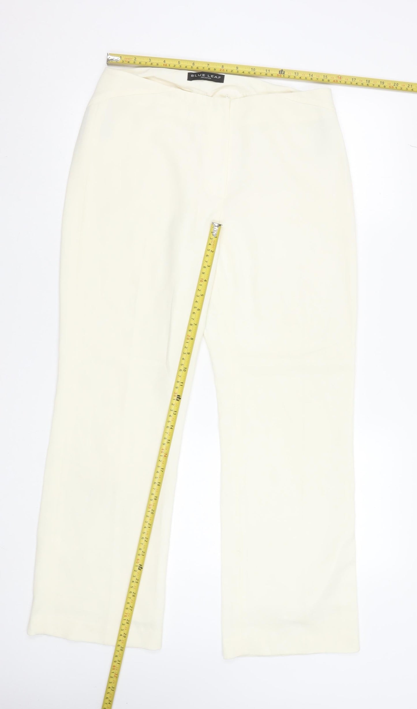Womens UK Size 14 Blue Leaf Regular Fit Dress Pants Ivory Trousers