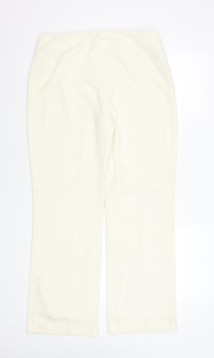 Womens UK Size 14 Blue Leaf Regular Fit Dress Pants Ivory Trousers
