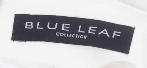 Womens UK Size 14 Blue Leaf Regular Fit Dress Pants Ivory Trousers