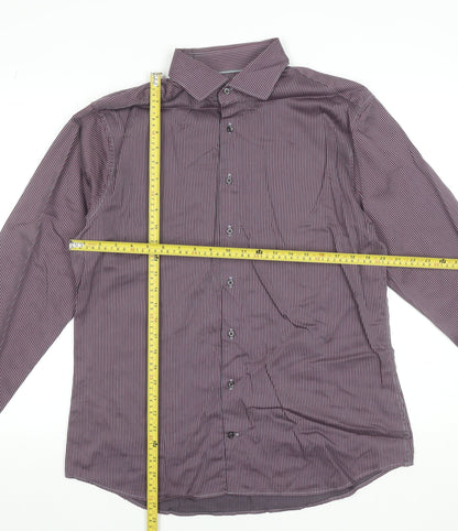 Seidensticker Men's Red Striped Long Sleeve Cotton Dress Shirt 16in Collar Regular Fit