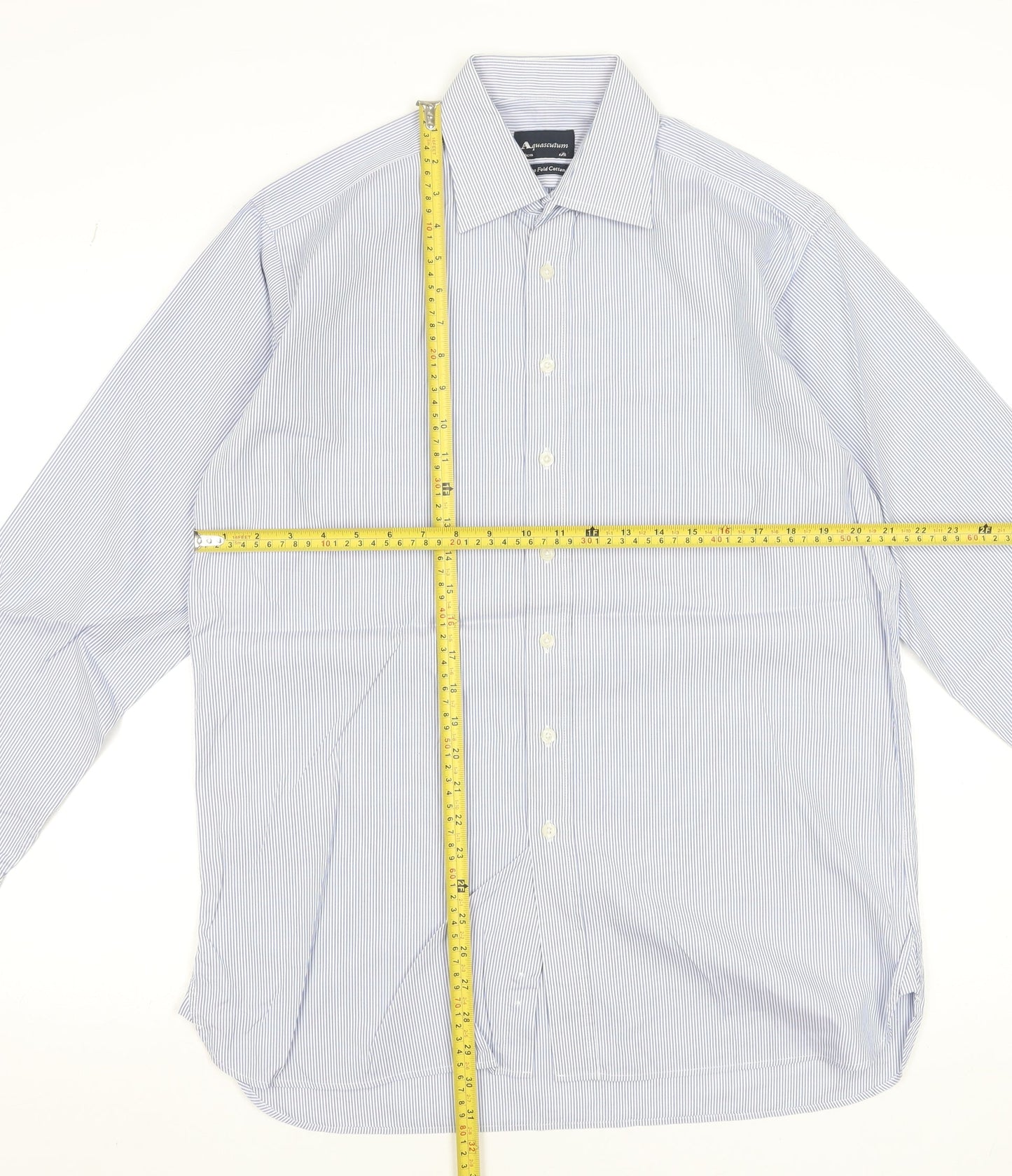 Aquascutum Men’s Blue Striped Two-Fold Cotton Formal Dress Shirt 15.5R