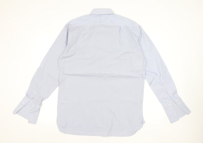 Aquascutum Men’s Blue Striped Two-Fold Cotton Formal Dress Shirt 15.5R