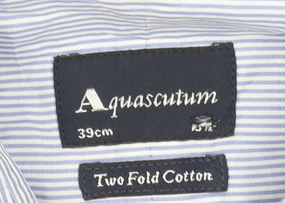 Aquascutum Men’s Blue Striped Two-Fold Cotton Formal Dress Shirt 15.5R