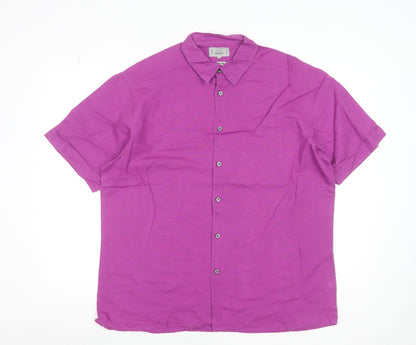 Marks and Spencer Men's Purple Linen Blend Short Sleeve Button-Up Shirt L 41-43"