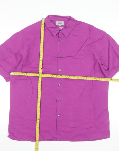 Marks and Spencer Men's Purple Linen Blend Short Sleeve Button-Up Shirt L 41-43"