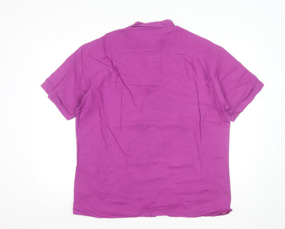 Marks and Spencer Men's Purple Linen Blend Short Sleeve Button-Up Shirt L 41-43"