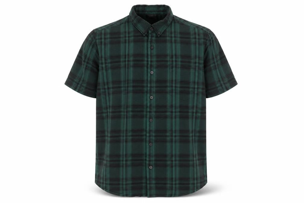 ASOS Men Green Plaid Cotton Short Sleeve Button-Up Shirt Size L