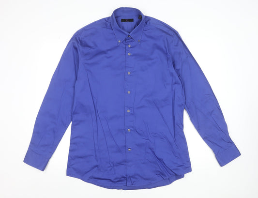 R2 Westbrook Men's Blue XL Button-Down Cotton Formal Dress Shirt