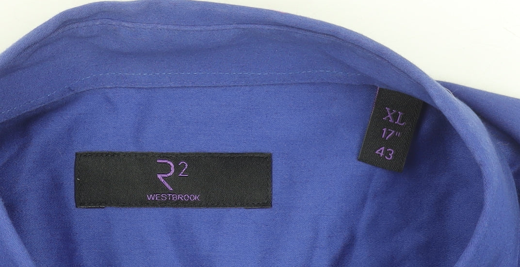 R2 Westbrook Men's Blue XL Button-Down Cotton Formal Dress Shirt