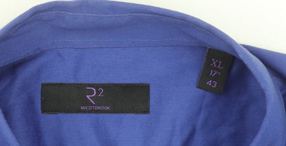 R2 Westbrook Men's Blue XL Button-Down Cotton Formal Dress Shirt