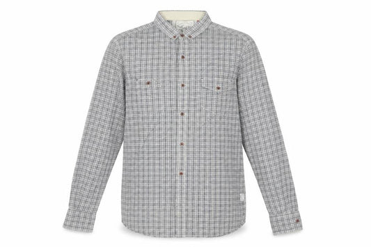 Front view of French Connection Men's Grey Check Button-Up Long Sleeve Shirt, size L