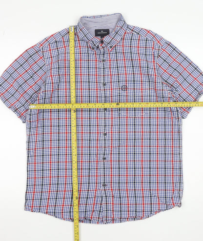 Marks and Spencer Men's Multicoloured Check Short Sleeve Cotton Button-Up Shirt M 38-40"