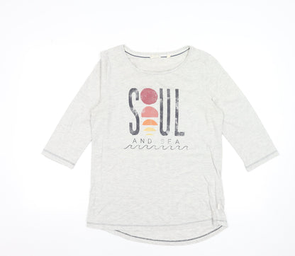 Fat Face Women's Grey 3/4 Sleeve Crew Neck Cotton T-Shirt UK 12