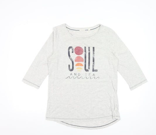 Fat Face Women's Grey 3/4 Sleeve Crew Neck Cotton T-Shirt UK 12