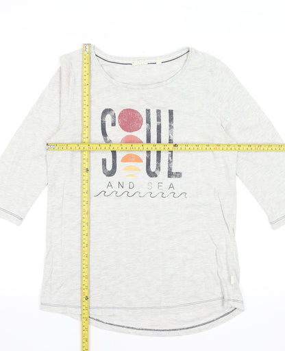 Fat Face Women's Grey 3/4 Sleeve Crew Neck Cotton T-Shirt UK 12