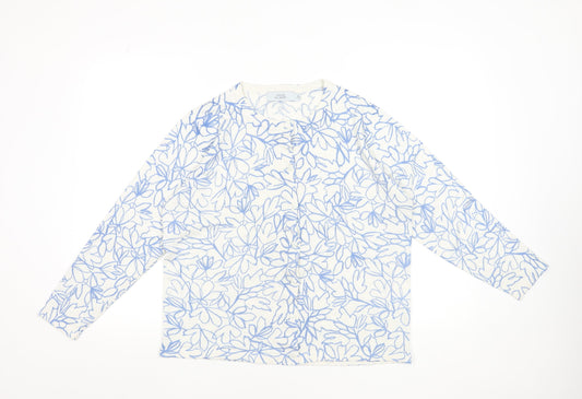 Honor Millburn Womens Blue Floral Knit Cardigan Size M 14-16