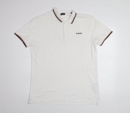 Diesel Men's White XL Polo Shirt 100% Cotton Classic Collar Casual Top