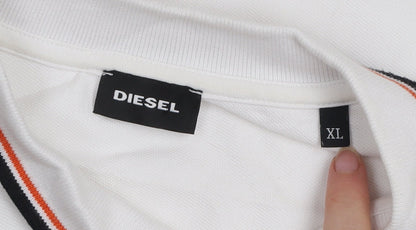 Diesel Men's White XL Polo Shirt 100% Cotton Classic Collar Casual Top
