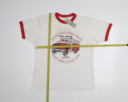 Urban Renewal Men's White Red Ringer T-Shirt River Vale Fire Dept Graphic M