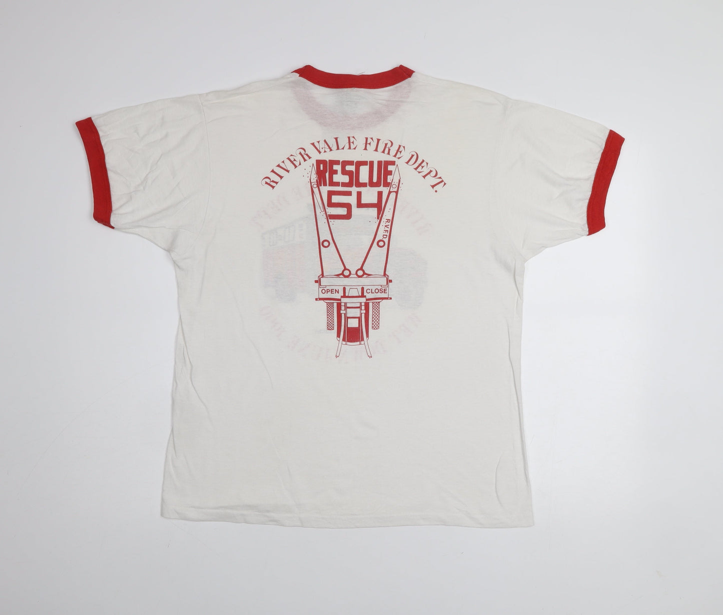 Urban Renewal Men's White Red Ringer T-Shirt River Vale Fire Dept Graphic M