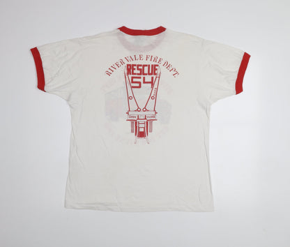 Urban Renewal Men's White Red Ringer T-Shirt River Vale Fire Dept Graphic M