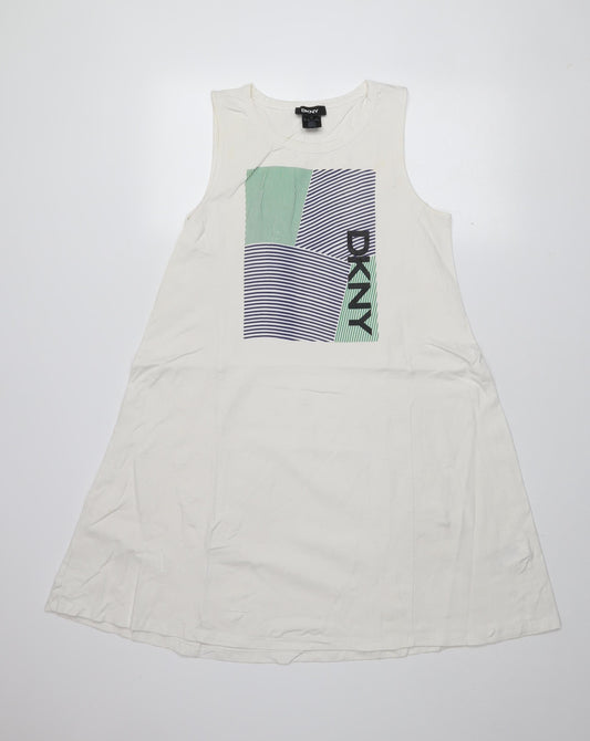 DKNY Women's White XS Sleeveless Tank Dress Casual Cotton Blend