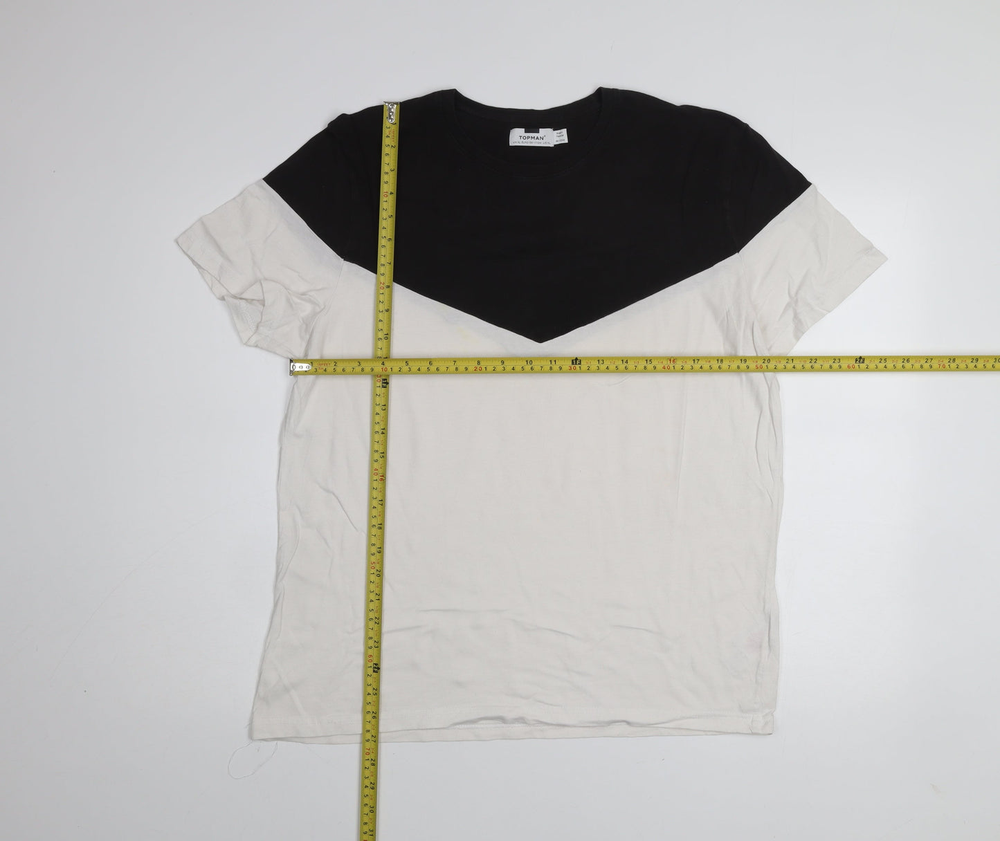 Topman Men's Black & White Colourblock T-Shirt XL Cotton Crew Neck