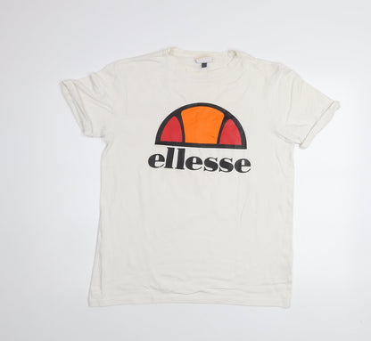 Ellesse Women's White Logo T-Shirt UK 6 Short Sleeve Cotton Top